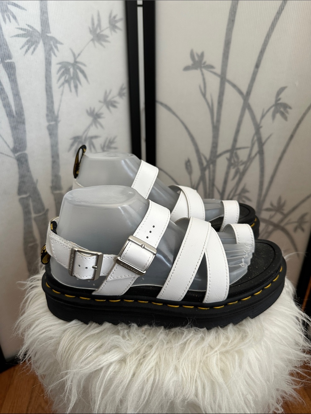 Dr. Martens White Leather Platform Strap Sandals Size 9